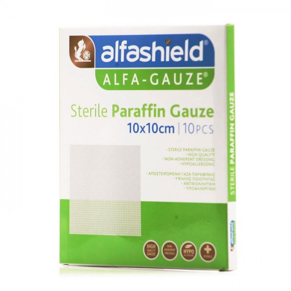 Alfashield Alfa-Gauze Sterile Paraffin Αποστειρωμένες Γάζες 10x10cm, 10τεμ